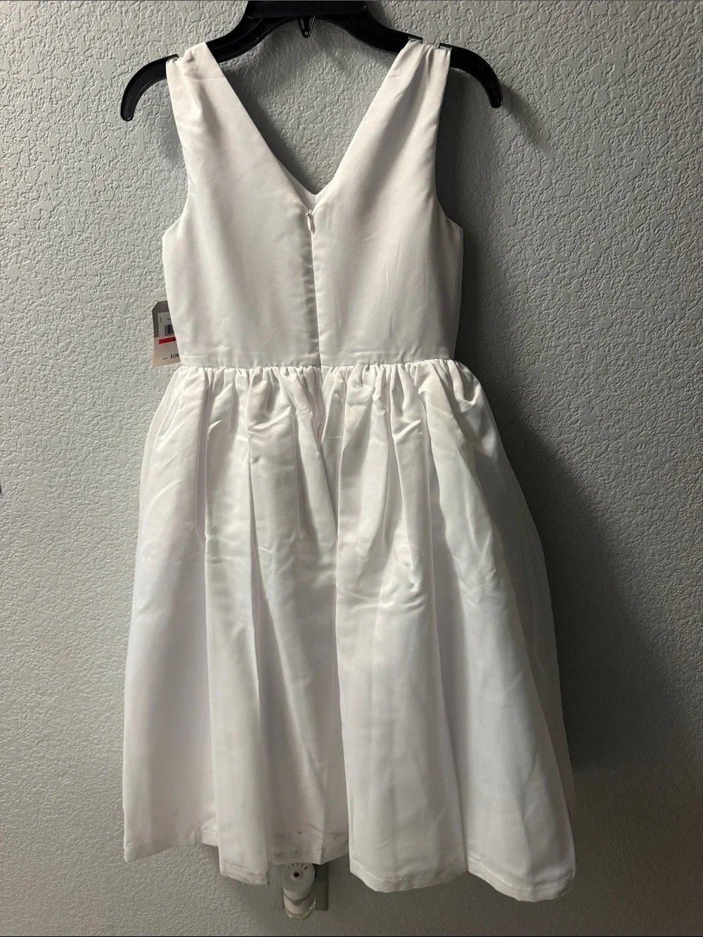 White Satin Bow-Accent Girls' Dress